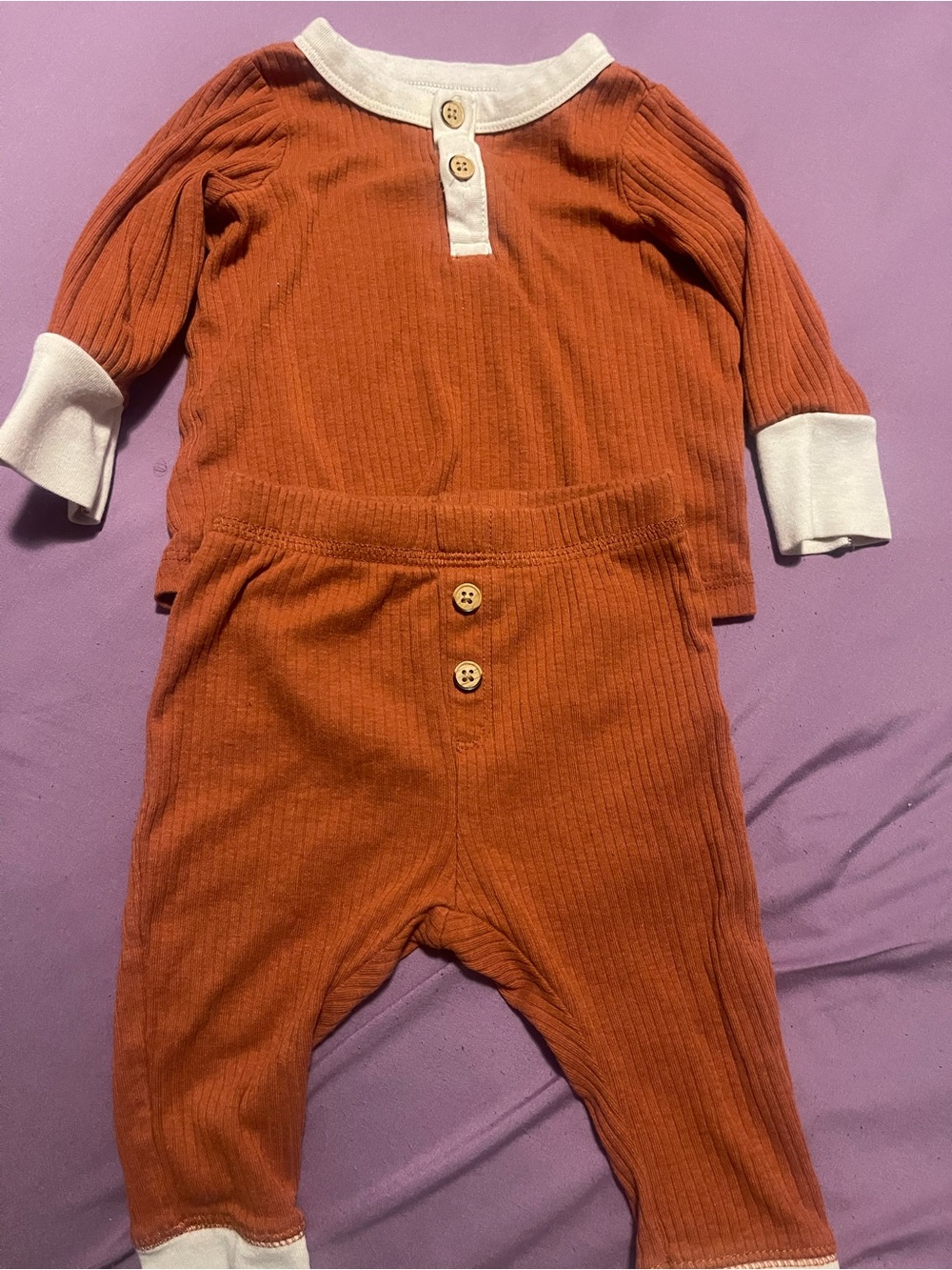 Kids Ribbed Rust One-Piece Set with Contrast Trim
